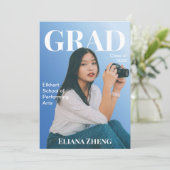 Blue Magazine Graduation Announcement Card Einladung (Stehend Vorderseite)