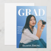 Blue Magazine Graduation Announcement Card Einladung (Vorne/Hinten)
