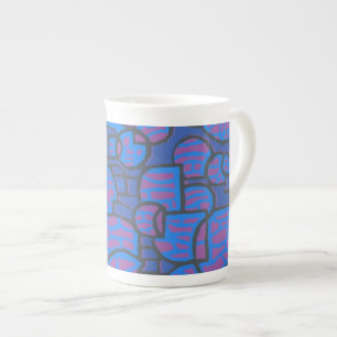 Blue, Magenta Abstrakt Bone China Tasse