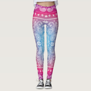 Blue Magenta Paisley Leggings