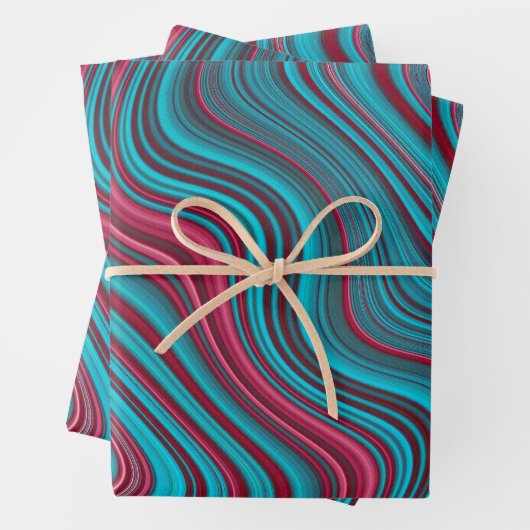 Blue & Magenta Wavy Marbling Agate Abstraction Geschenkpapier Set (Beispiel)
