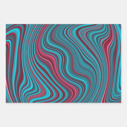 Blue & Magenta Wavy Marbling Agate Abstraction Geschenkpapier Set (Vorderseite)