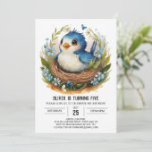 Blue Magic Boho Bird Birthday Einladung (Stehend Vorderseite)