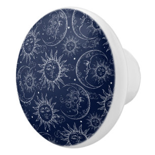 Blue Magic Vintag Celestial Sun Moon Stars Keramikknauf