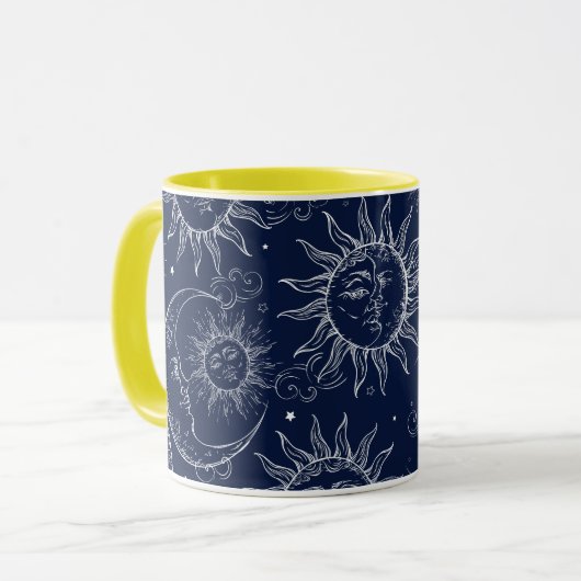 Blue Magic Vintag Celestial Sun Moon Stars Tasse (Vorderseite Links)