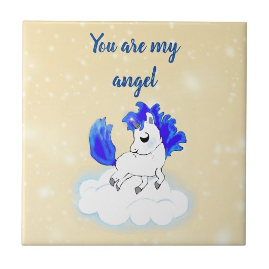 Blue Magical and funny little unicorn Fliese (Vorderseite)