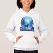 Blue Magical Reindeer Snowy Forest Christmas Hoodie (Vorderseite)