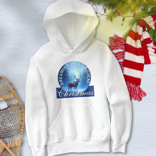 Blue Magical Reindeer Snowy Forest Christmas Hoodie