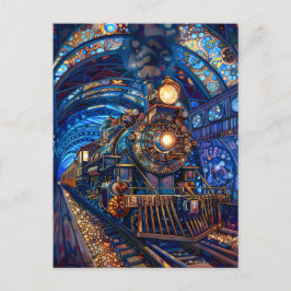 Blue Magical Steampunk Train Loco Imitate Mosaic 0 Postkarte
