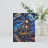 Blue Magical Steampunk Train Loco Imitate Mosaic 0 Postkarte (Stehend Vorderseite)