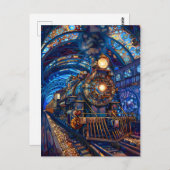 Blue Magical Steampunk Train Loco Imitate Mosaic 0 Postkarte (Vorne/Hinten)