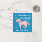 Blue Magical Unicorn Kinder im Klassenzimmer Valen Mitteilungskarte (Vorderseite/Rückseite Beispiel)