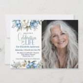 Blue Magnolia and Peony Celebration Of Life Einladung (Vorderseite)