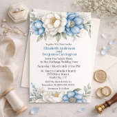 Blue Magnolia and Peony Flower Wedding Einladung
