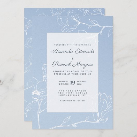 Blue Magnolia Einladung (Vorne/Hinten)