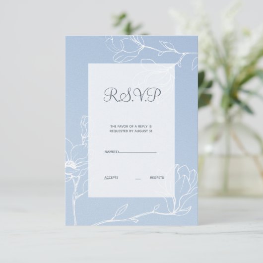 Blue Magnolia RSVP Karte (Stehend Vorderseite)