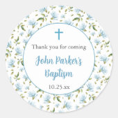 Blue Magnolias boy baptism thank you sticker (Vorderseite)