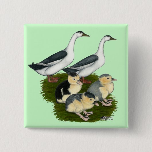 Blue Magpie Duck Family Button (Vorderseite)