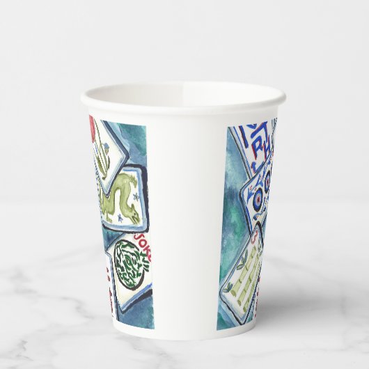 Blue Mahjong Tiles Pappbecher (Links)