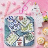 Blue Mahjong Tiles Pappteller (Party)