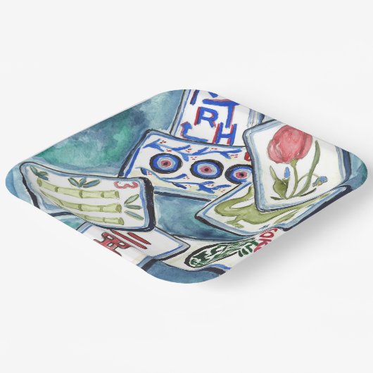 Blue Mahjong Tiles Pappteller (Gewinkelt)