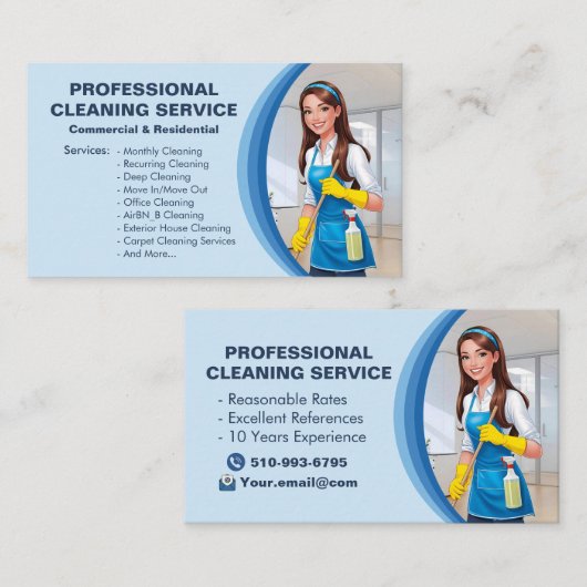 Blue Maid House Cleaning Services Janitorial Clean Visitenkarte (Vorne/Hinten)