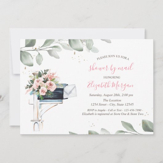 Blue Mailbox Tree Leaf Virtual Baby Dusche Einladung (Vorderseite)