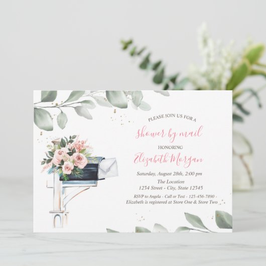 Blue Mailbox Tree Leaf Virtual Baby Dusche Einladung (Stehend Vorderseite)