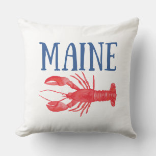 Blue Maine Text Red Watercolor Lobster Kissen