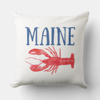 Blue Maine Text Red Watercolor Lobster Kissen