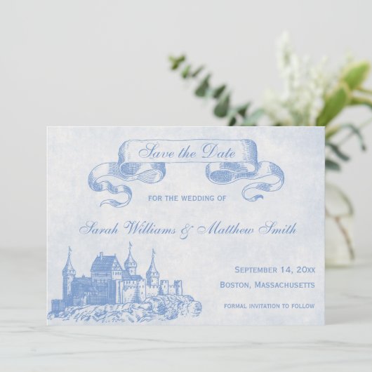 Blue Mairytale Wedding Save the Date (Stehend Vorderseite)