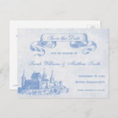 Blue Mairytale Wedding Save the Date Postcard Ankündigungspostkarte (Vorne/Hinten)