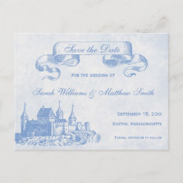 Blue Mairytale Wedding Save the Date Postcard Ankündigungspostkarte