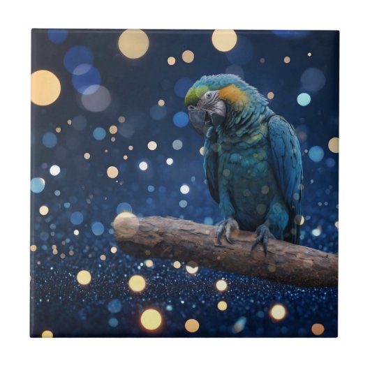 Blue Majestät: The Blue Macaw on Dreamy Blue Bokeh Fliese (Vorderseite)
