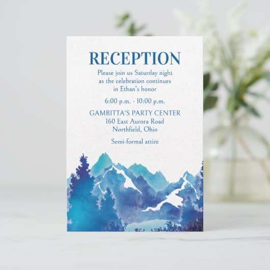 Blue Majestic Mountain Mitzvah Party Card Einladung (Stehend Vorderseite)