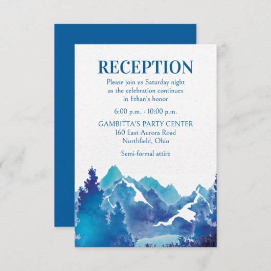 Blue Majestic Mountain Mitzvah Party Card Einladung (Vorne/Hinten)