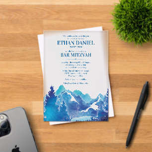 Blue Majestic Mountain Watercolor Bar Mitzvah Acryleinladungen