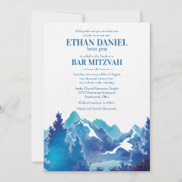 Blue Majestic Mountain Watercolor Bar Mitzvah Einladung