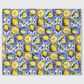 Blue Majolica Fliesen Zitronen Mittelmeer Geschenkpapier (Flach)