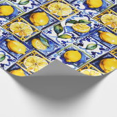 Blue Majolica Fliesen Zitronen Mittelmeer Geschenkpapier (Ecke)