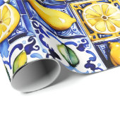 Blue Majolica Fliesen Zitronen Mittelmeer Geschenkpapier (Rolleneckpunkt)