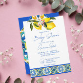 Blue Majolica Tiles Lemons Mediterranean Baby Show Einladung