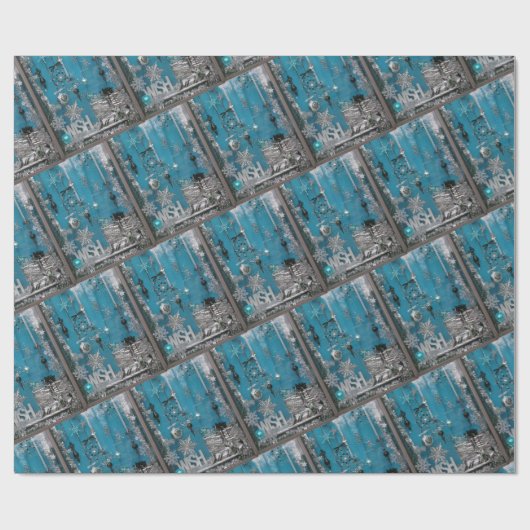 Blue Make Wish Holiday Geschenkpapier (Flach)