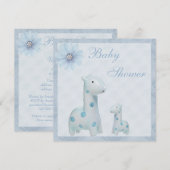 Blue Mama & Baby Giraffes Boy Baby Dusche Einladung (Vorne/Hinten)