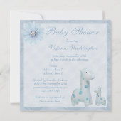Blue Mama & Baby Giraffes Boy Baby Dusche Einladung (Rückseite)