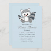 Blue Mama & Bub Racoon Boy Baby Dusche Einladung (Vorne/Hinten)