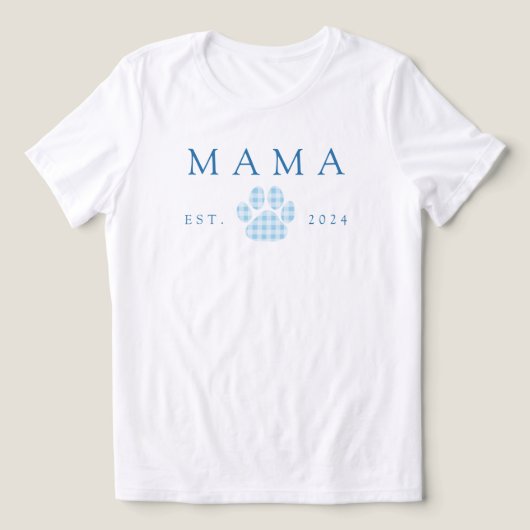 Blue Mama Gingham Paw Print Birthday Tri-Blend Shirt (Design Vorderseite)