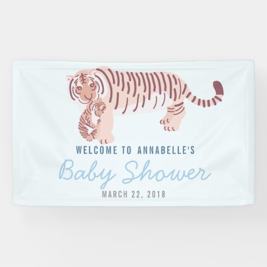 Blue Mama Tiger & Cub Baby Duschbanner Banner (Horizontal)