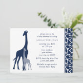 Blue Mama und Baby Giraffe Baby Dusche Einladung (Stehend Vorderseite)
