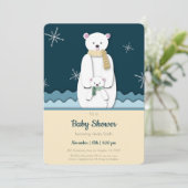 Blue Mama und Baby Polar Bear in Cave Baby Dusche Einladung (Stehend Vorderseite)